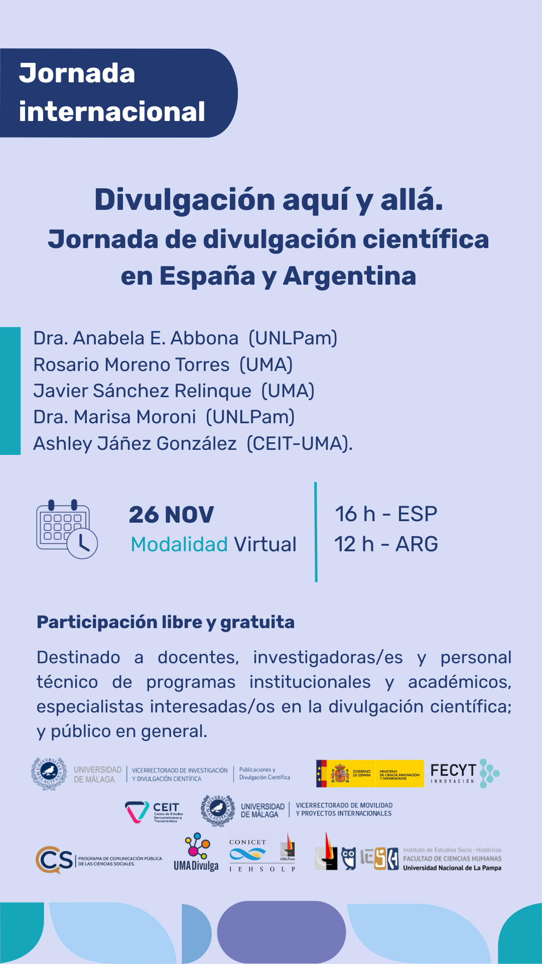Jornada Divulgación aquí y allá: Comunicación y Ciencia entre España y Argentina